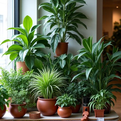 Varietà di piante da interno in vasi decorativi esposte in negozio.